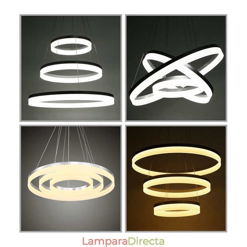 Lámpara colgante moderna y contemporánea con 3 anillos regulables, Wi-Fi inteligente y pantalla acrílica