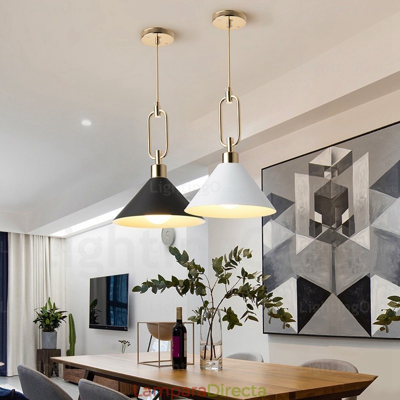 Lámpara colgante nórdica moderna contemporánea de 1 luz con pantalla de acero inoxidable.