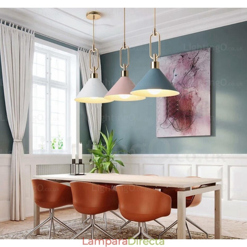 Lámpara colgante nórdica moderna contemporánea de 1 luz con pantalla de acero inoxidable.