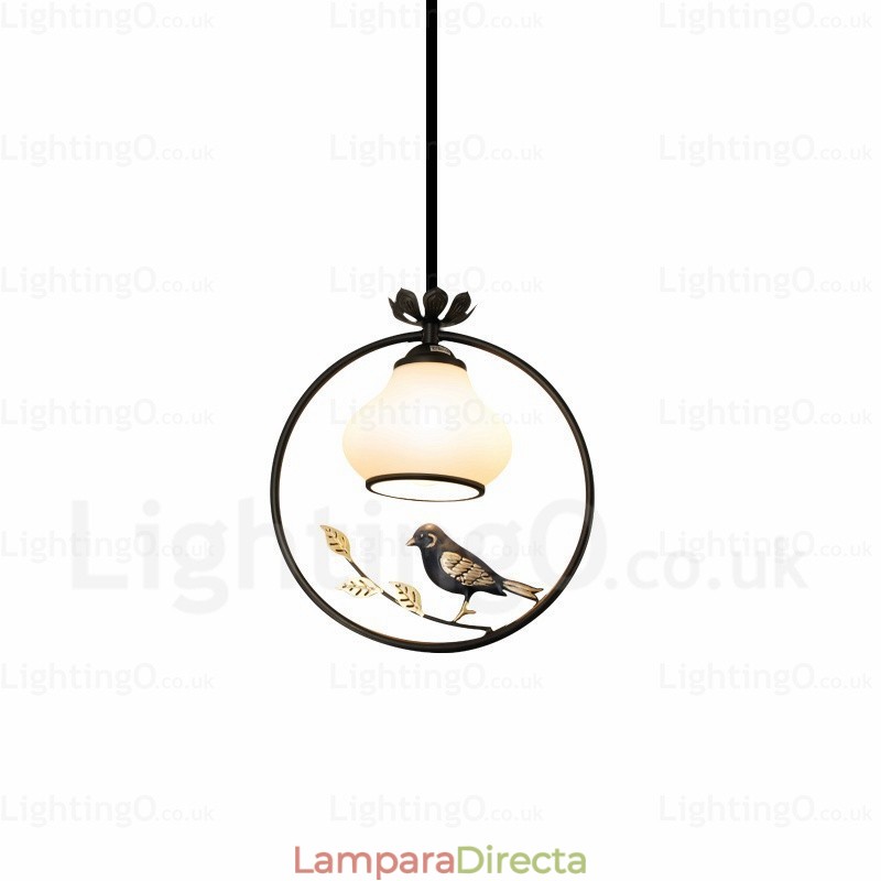 Lámpara colgante rústica rural de 1 luz con pantalla de cristal
