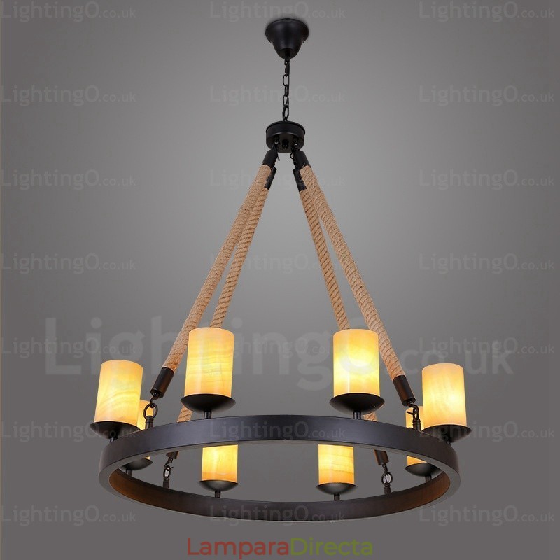 Lámpara colgante retro vintage de 8 luces con pantalla de mármol