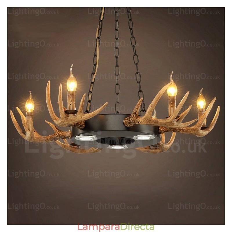 Lámpara colgante de astas rústicas vintage retro de 9 luces