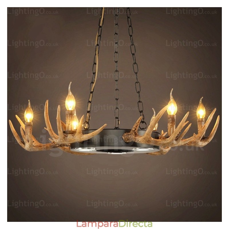 Lámpara colgante de astas rústicas vintage retro de 9 luces