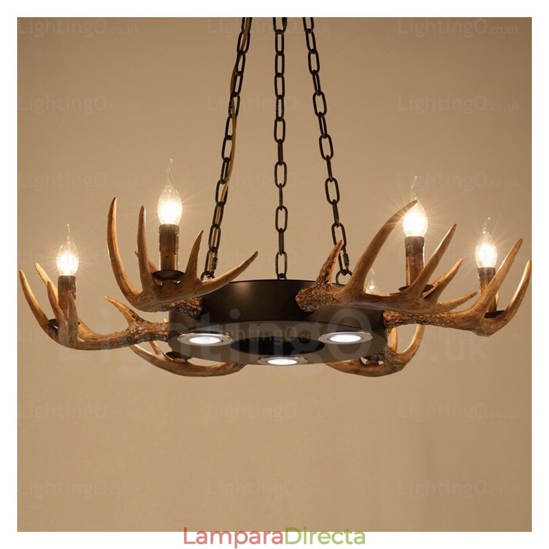 Lámpara colgante de astas rústicas vintage retro de 9 luces