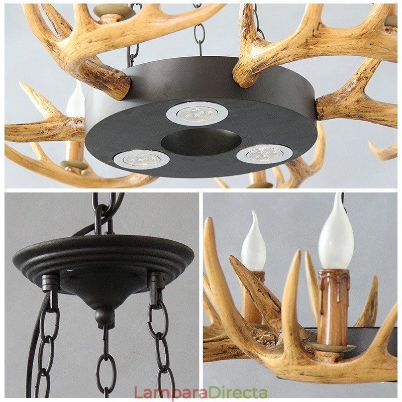 Lámpara colgante de astas rústicas vintage retro de 9 luces