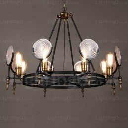 Lámpara colgante retro vintage de 6 luces con pantalla de cristal
