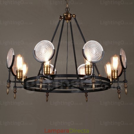 Lámpara colgante retro vintage de 6 luces con pantalla de cristal Lámpara colgante retro vintage de 6 luces con pantalla de cristal
