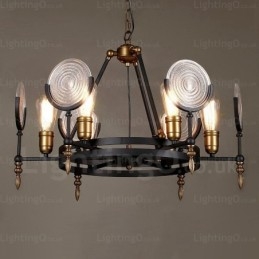 Lámpara colgante retro vintage de 6 luces con pantalla de cristal