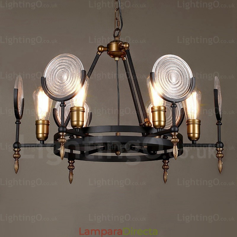 Lámpara colgante retro vintage de 6 luces con pantalla de cristal
