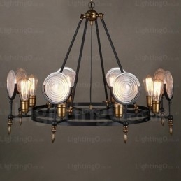 Lámpara colgante retro vintage de 6 luces con pantalla de cristal