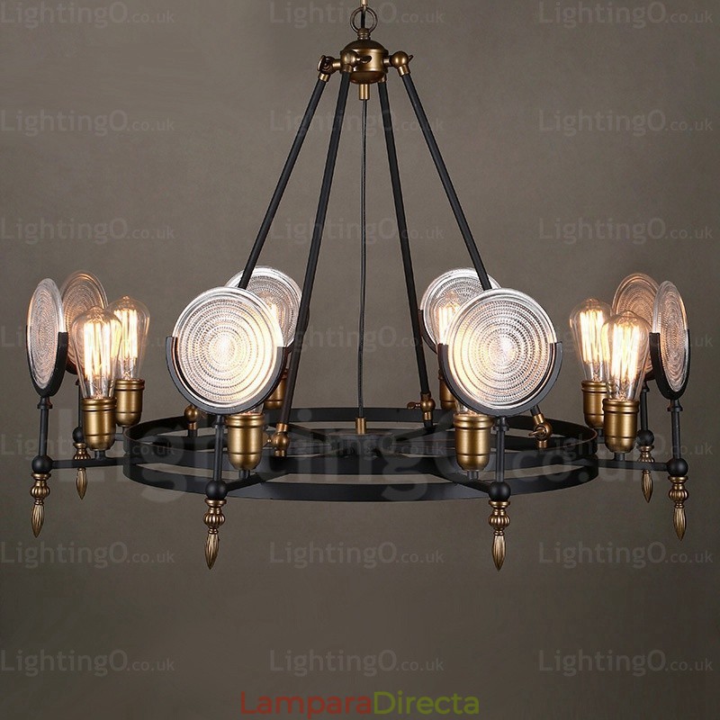 Lámpara colgante retro vintage de 6 luces con pantalla de cristal
