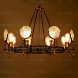 Lámpara colgante retro vintage de 6 luces con pantalla de cristal