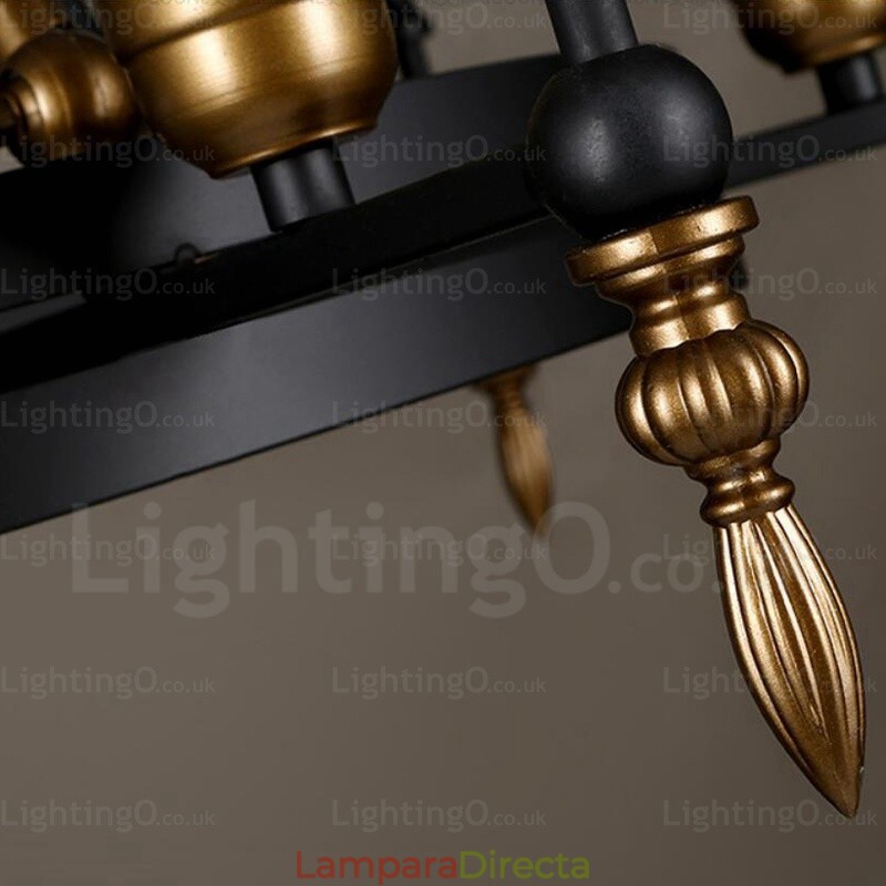 Lámpara colgante retro vintage de 6 luces con pantalla de cristal