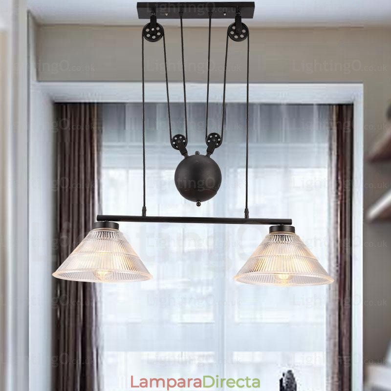 Lámpara colgante contemporánea moderna de 2 luces con pantalla de vidrio