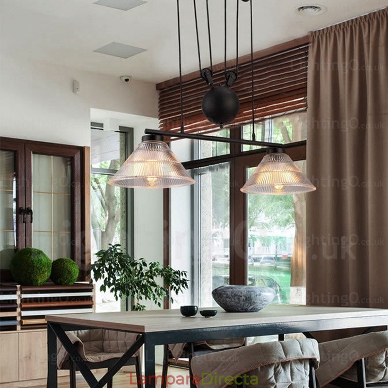 Lámpara colgante contemporánea moderna de 2 luces con pantalla de vidrio