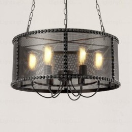 Lámpara colgante retro vintage de 6 luces con pantalla de acero inoxidable