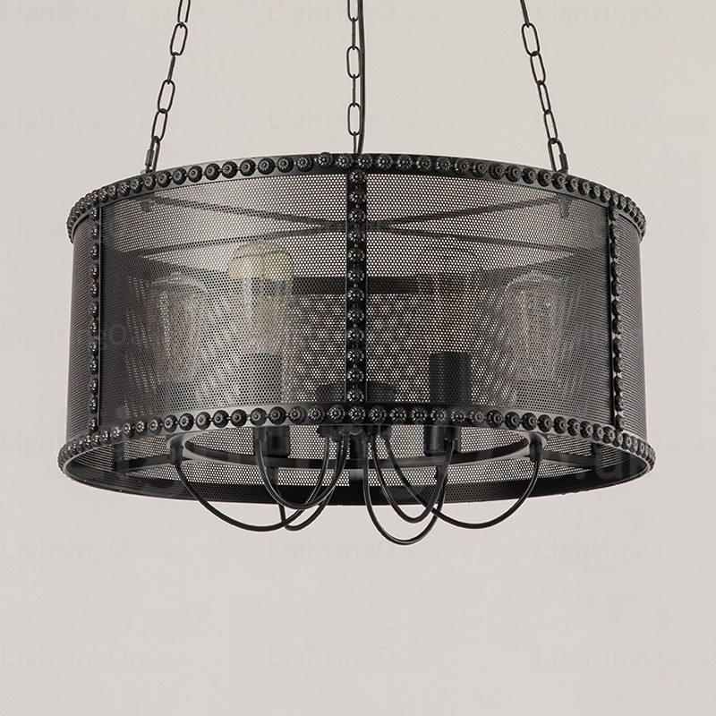 Lámpara colgante retro vintage de 6 luces con pantalla de acero inoxidable