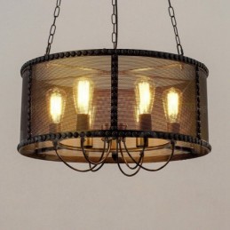 Lámpara colgante retro vintage de 6 luces con pantalla de acero inoxidable