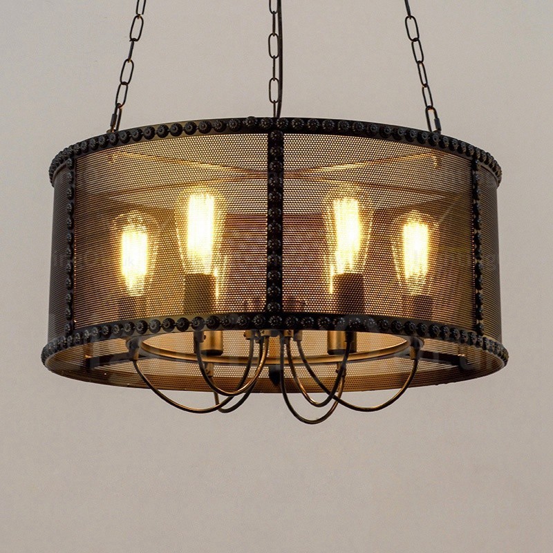 Lámpara colgante retro vintage de 6 luces con pantalla de acero inoxidable