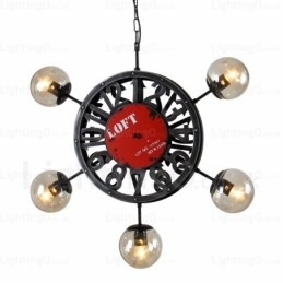 Lámpara colgante retro vintage de 5 luces con pantalla de cristal
