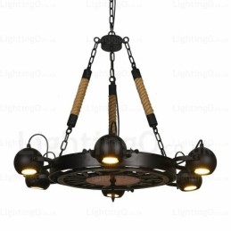 Lámpara colgante retro vintage de 6 luces con pantalla de acero inoxidable