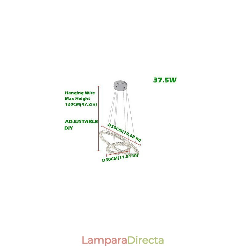 Lámpara colgante de cristal moderna de 2 anillos y tres lados, de cristal K9, para interiores, lámparas de techo.