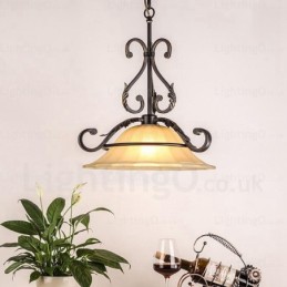 Lámpara colgante rústica de 1 luz con pantalla de cristal