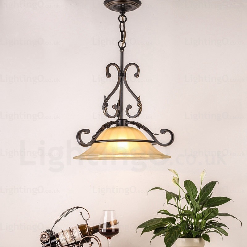 Lámpara colgante rústica de 1 luz con pantalla de cristal