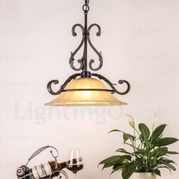 Lámpara colgante rústica de 1 luz con pantalla de cristal