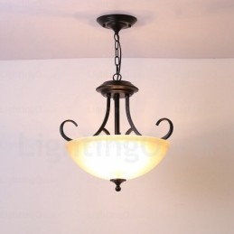 Lámpara colgante rústica de 3 luces con pantalla de cristal