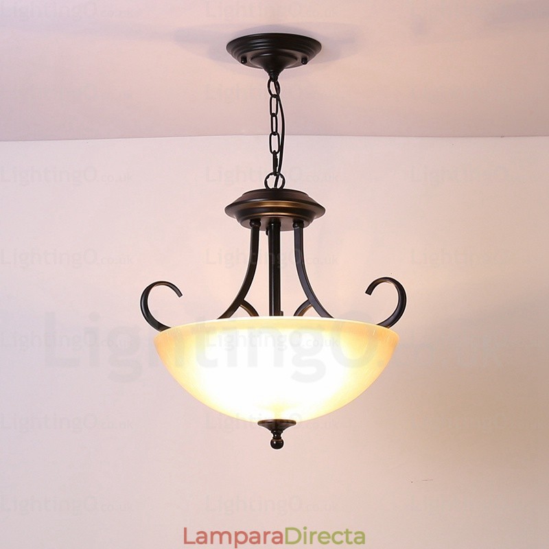 Lámpara colgante rústica de 3 luces con pantalla de cristal