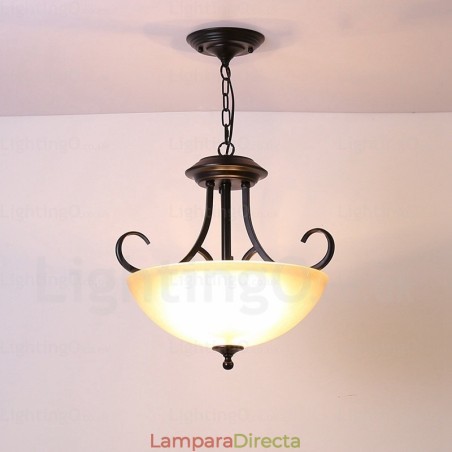 Lámpara colgante rústica de 3 luces con pantalla de cristal Lámpara colgante rústica de 3 luces con pantalla de cristal