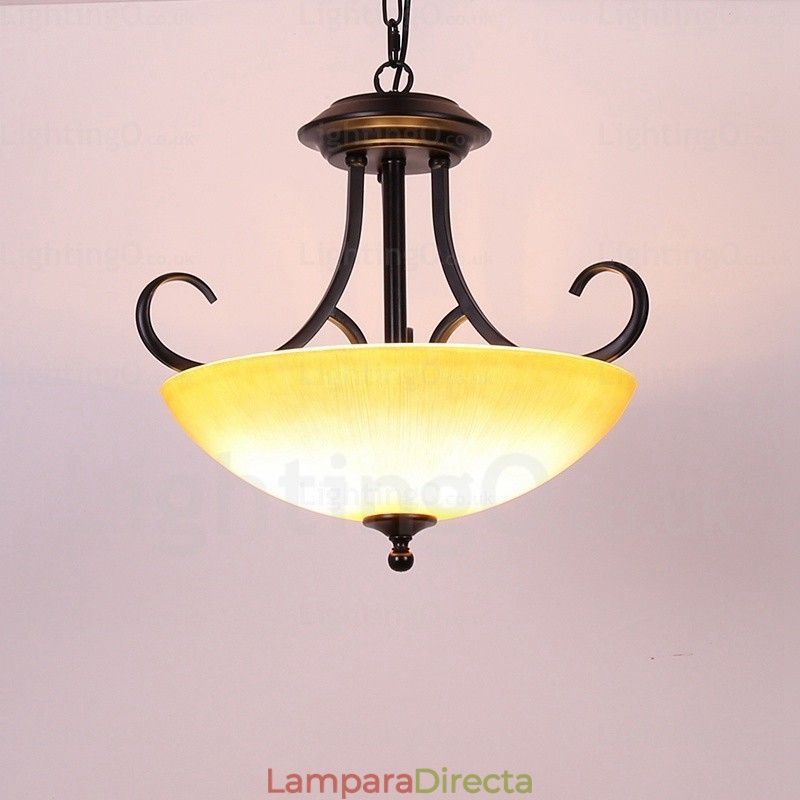Lámpara colgante rústica de 3 luces con pantalla de cristal