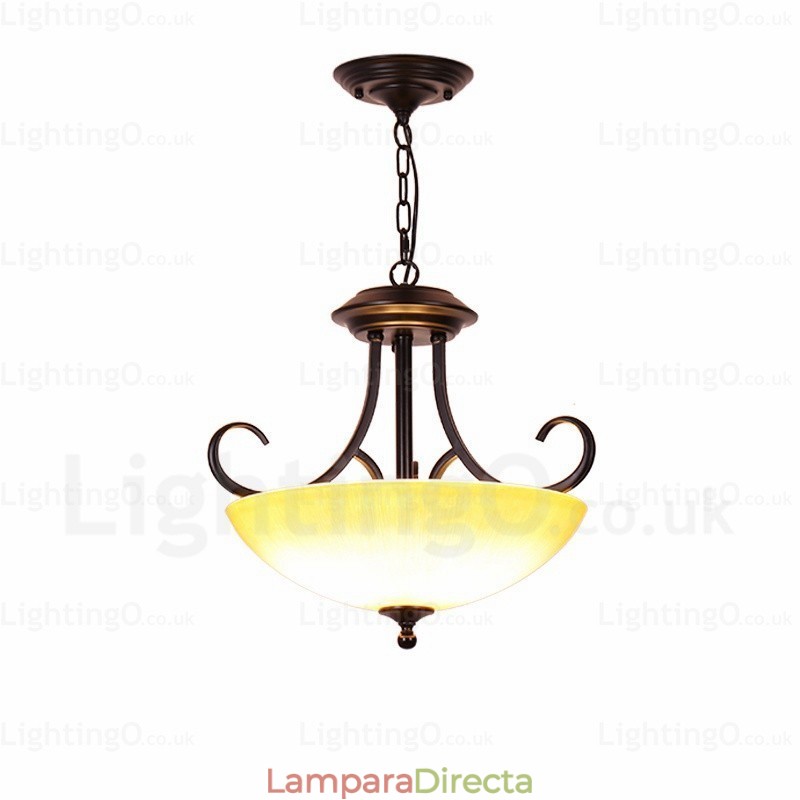 Lámpara colgante rústica de 3 luces con pantalla de cristal