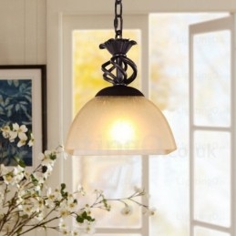 Lámpara colgante rústica de 1 luz con pantalla de cristal