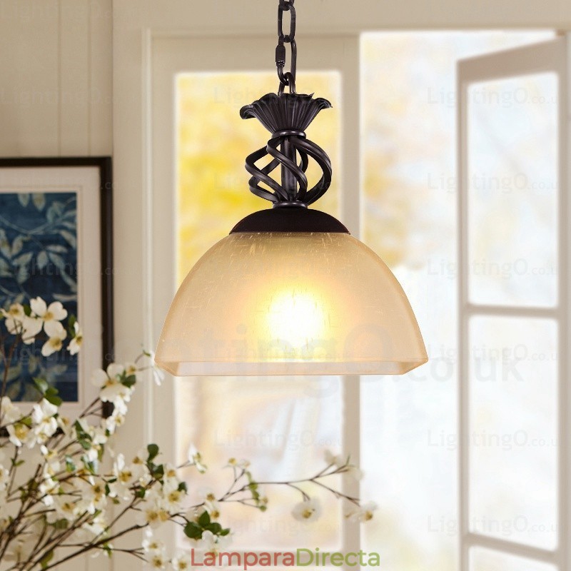 Lámpara colgante rústica de 1 luz con pantalla de cristal