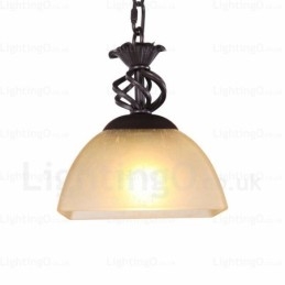 Lámpara colgante rústica de 1 luz con pantalla de cristal