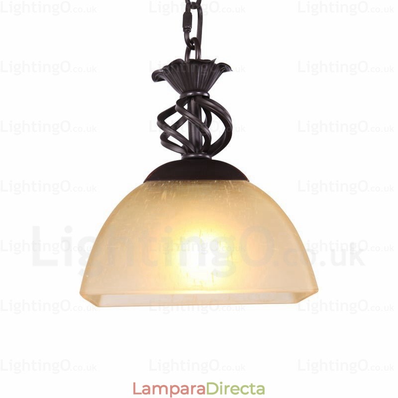 Lámpara colgante rústica de 1 luz con pantalla de cristal