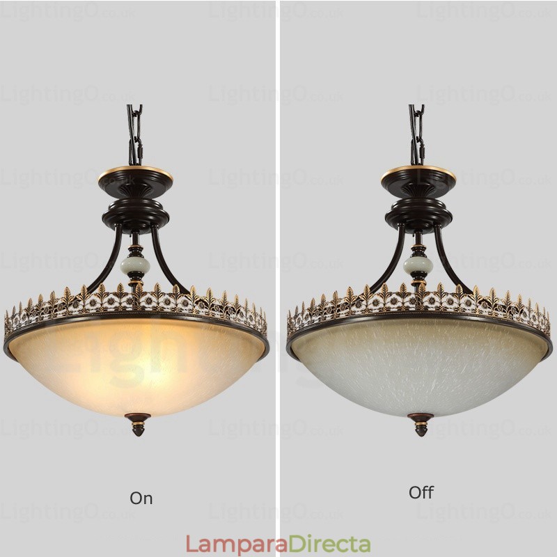 Lámpara colgante rústica de 3 luces con pantalla de cristal
