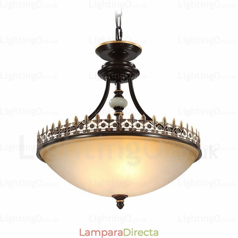 Lámpara colgante rústica de 3 luces con pantalla de cristal