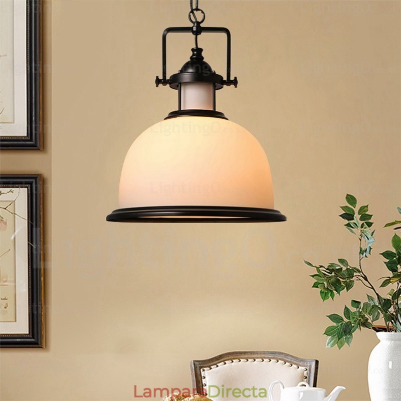 Lámpara colgante rústica de 1 luz con pantalla de cristal