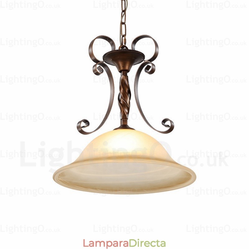 Lámpara colgante rústica de 1 luz con pantalla de cristal