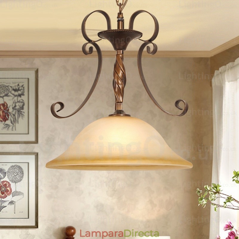 Lámpara colgante rústica de 1 luz con pantalla de cristal