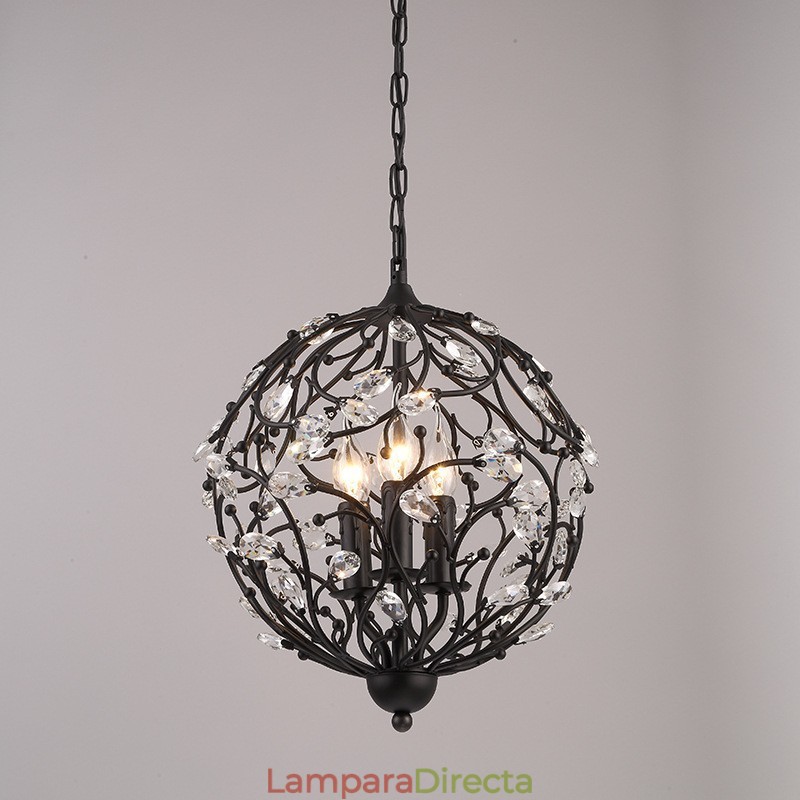 Lámpara colgante vintage retro de cristal con forma de globo de 3 luces