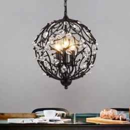 Lámpara colgante vintage retro de cristal con forma de globo de 3 luces