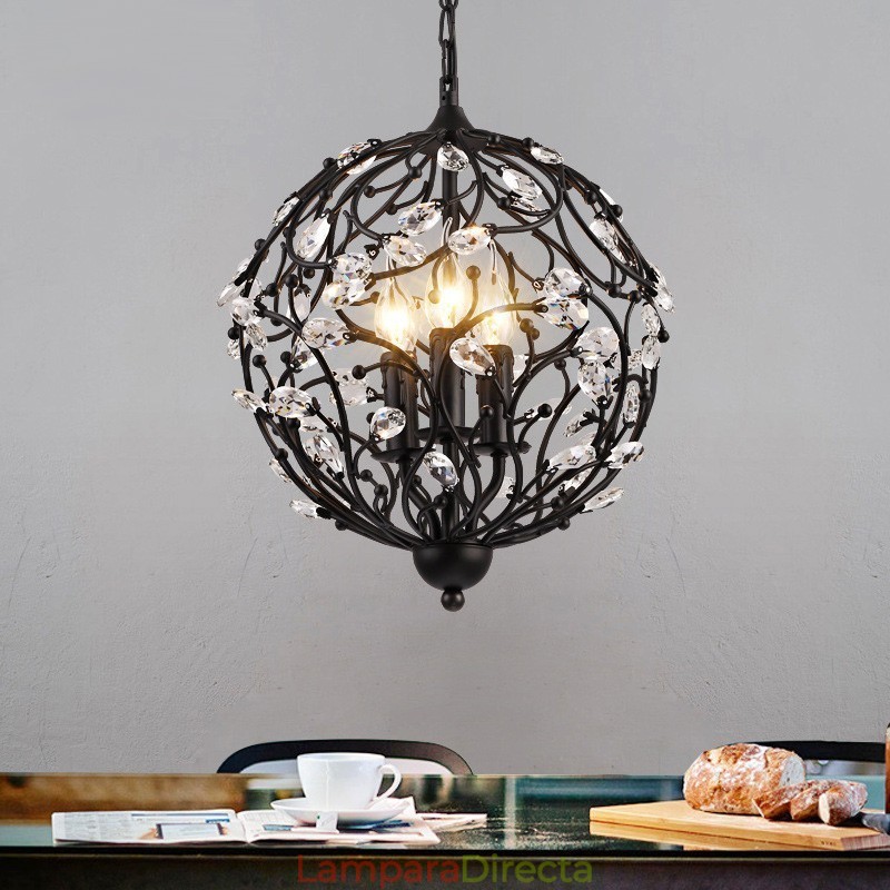 Lámpara colgante vintage retro de cristal con forma de globo de 3 luces