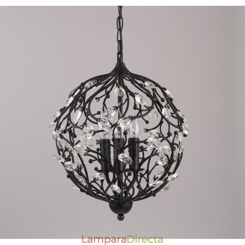 Lámpara colgante vintage retro de cristal con forma de globo de 3 luces