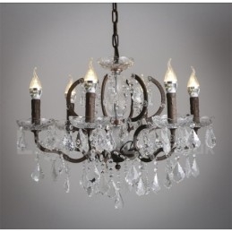 Lámpara colgante de metal con 6 luces, diámetro de 60 cm, estilo vintage, con pintura de cristal, color hierro oxidado.