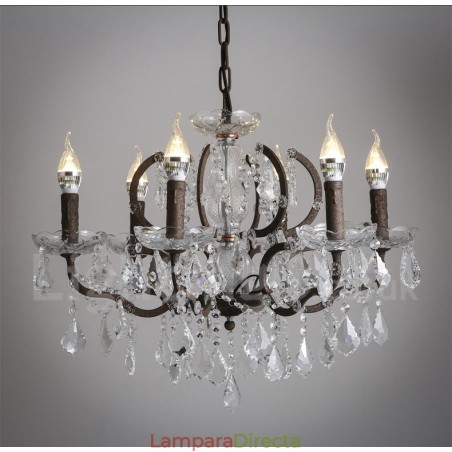 Lámpara colgante de metal con 6 luces, diámetro de 60 cm, estilo vintage, con pintura de cristal, color hierro oxidado. Lámpara colgante de metal con 6 luces, diámetro de 60 cm, estilo vintage, con pintura de cristal, color hierro oxidado.