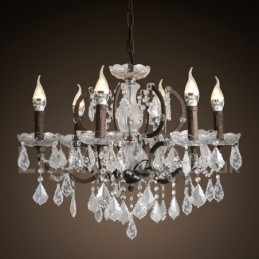 Lámpara colgante de metal con 6 luces, diámetro de 60 cm, estilo vintage, con pintura de cristal, color hierro oxidado.